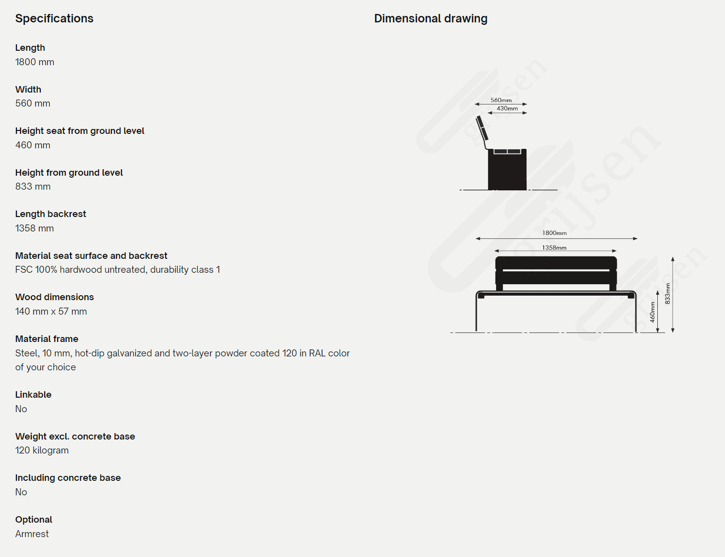Bend stålbænk med ryglæn og planker dimensioner