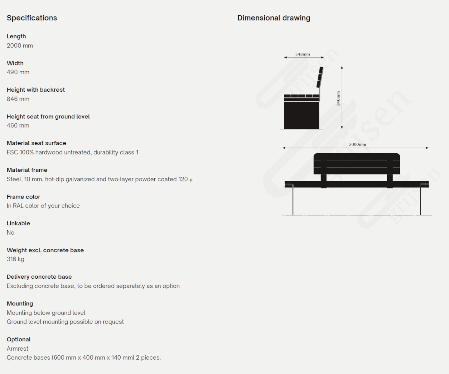 Citysystem Rondure backrest dimensions