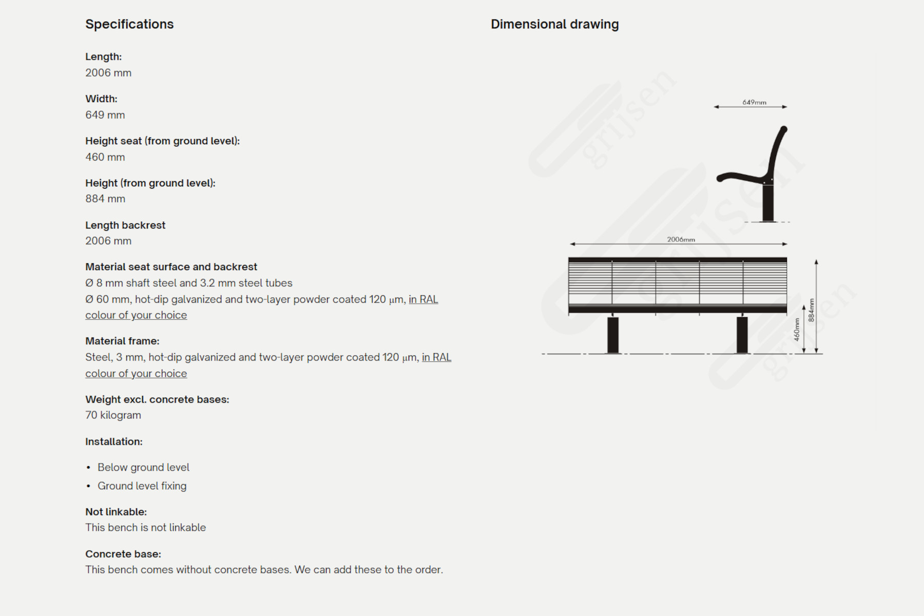 Cruzado single seat ryglæn steel 1800x1200