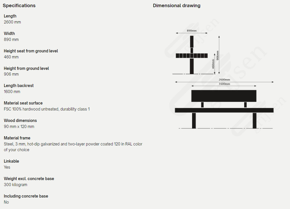 Plane double seat bænk med ryglæn dimensioner