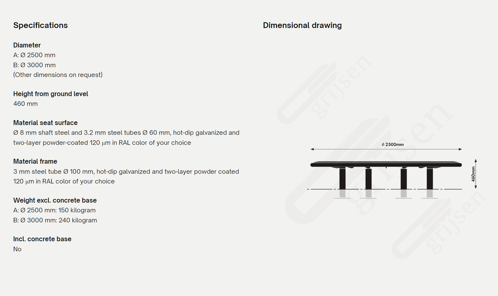 Cruzado rundbænk i metal dimensioner 1
